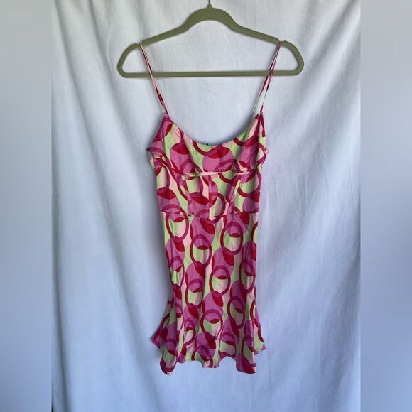 Zara Pink Green Printed Satin Effect Mini Dress Size XS NWT - Picture 8 of 11